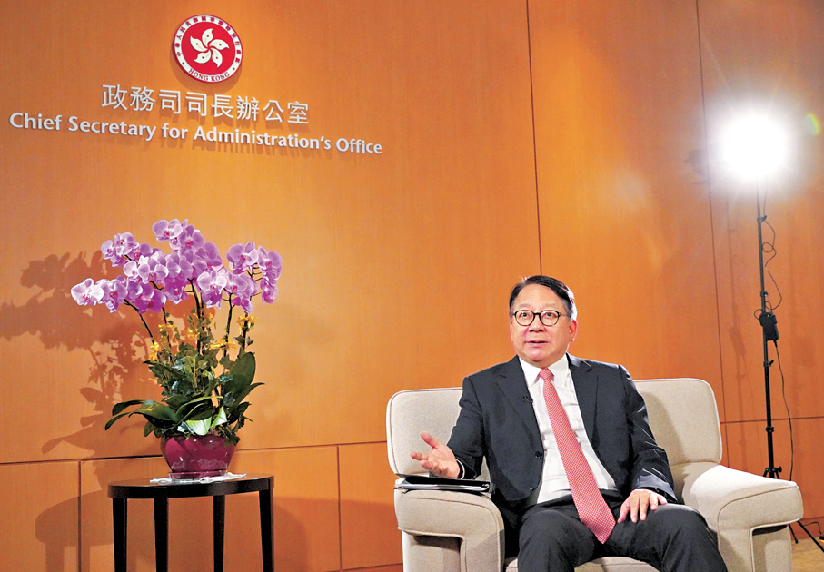 ●陳國基表示，大學城區不僅是校舍擴建，更希望成為香港的「經濟引擎」，推動科創發展，並透過產學研結合，為青年就業提供更多機會。 香港文匯報記者曾興偉  攝