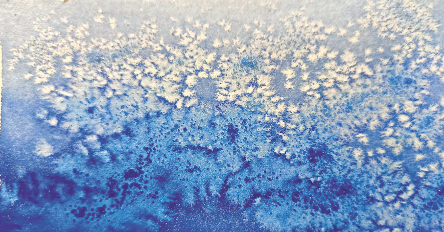 ●在水彩畫上灑點鹽所產生的漂亮效果。 作者供圖