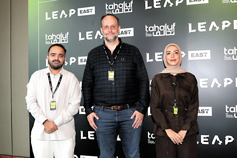 ●LEAP East 2026 傳媒簡報會 ，左起：Basma Dawwas、Mike Champion、Aman Sethi 。香港文匯報記者北山彥 攝