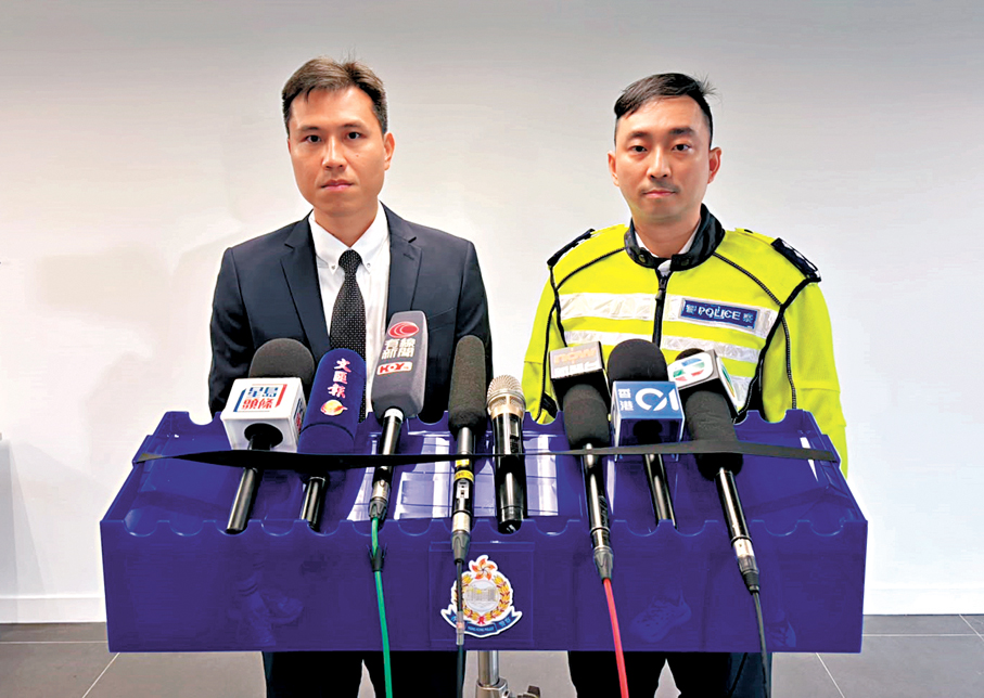 ●警方講述「碰瓷黨」犯案手法。  香港文匯報記者林兆崙  攝