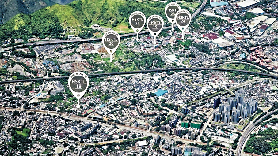 ●洪水橋市地段第18、19、20、21、23、24號企業及科技園用地位置。發展局圖片 