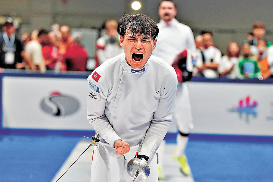 ●吳浩天獲勝一刻振臂高呼。