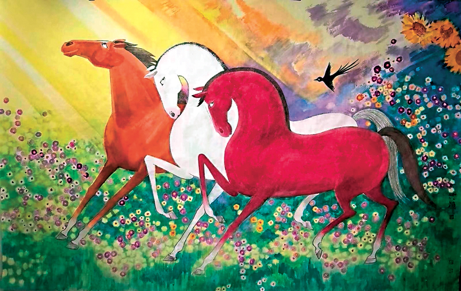 ●《盛世騏驥·逐夢》紙本設色140cmX222cm（2026年） 作者供圖