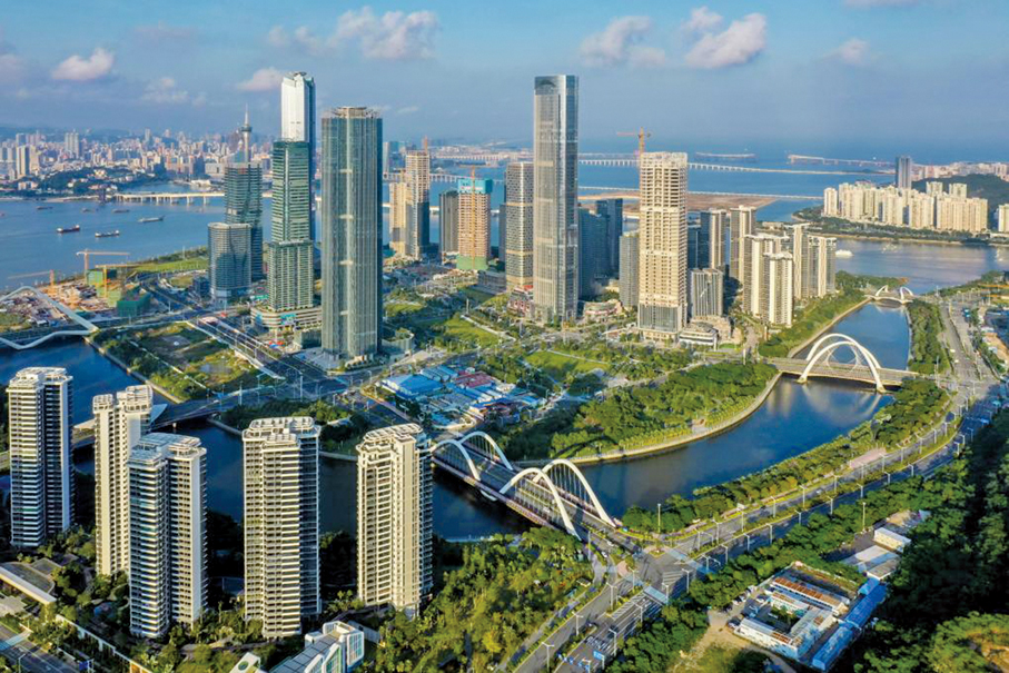 ●創新是大灣區最鮮明的底色。圖為珠海橫琴金融島。 （新華社）
