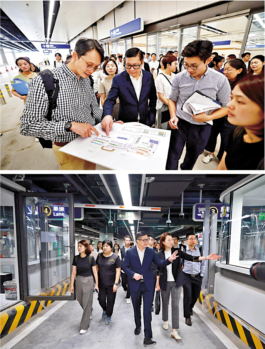 ●鄧炳強昨日巡視皇崗口岸聯檢大樓港方口岸區不同樓層。