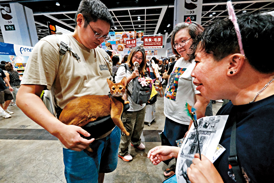 ●顧客帶同愛貓入場打卡體驗。香港文匯報記者涂穴  攝