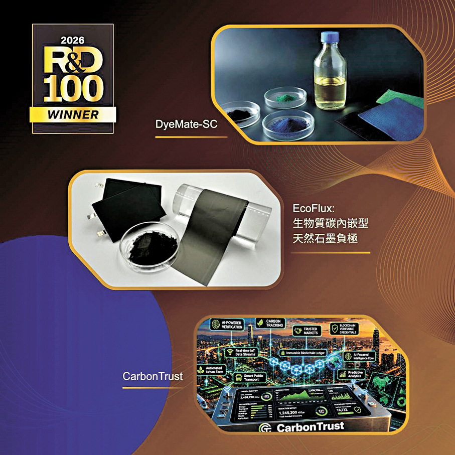 ●應科院「R&D 100大獎」得獎的3個項目。應科院供圖