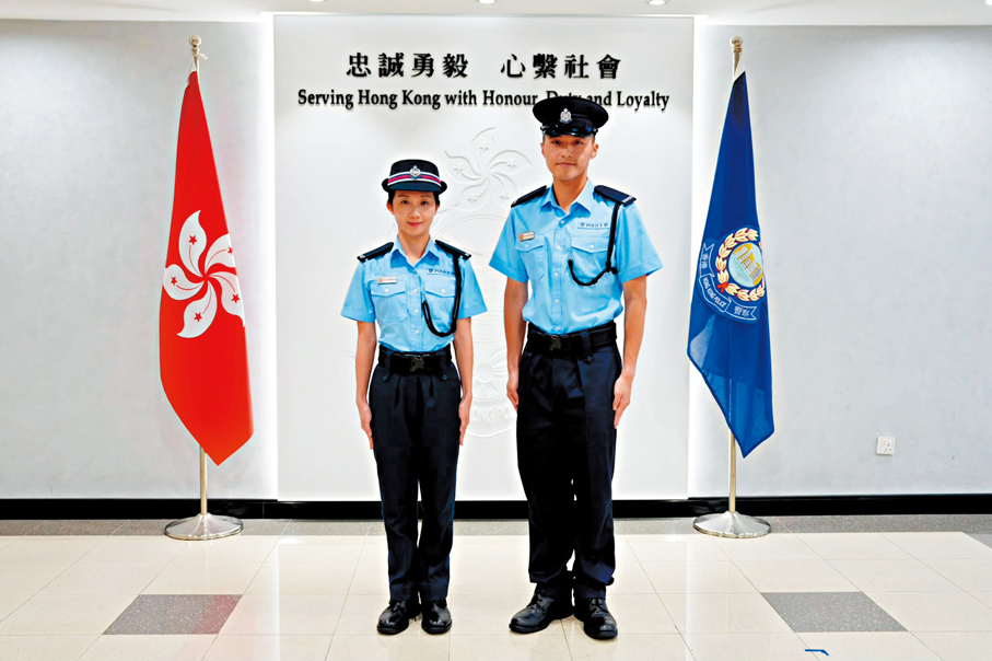 ●左起：女輔警警員邱紫君、男輔警警員吳海俊。香港文匯報記者黃宇威  攝