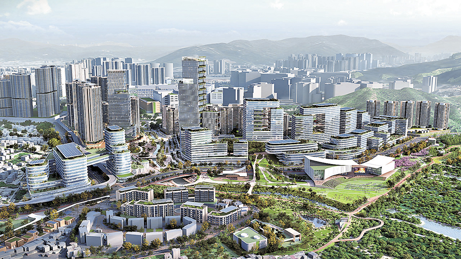 ●香港總商會倡議在北部都會區建設與空間規劃方面，訂立清晰的關鍵績效指標及創新土地處置模式，並實施「基建先行」策略。圖為北都區未來發展構想圖。 資料圖片