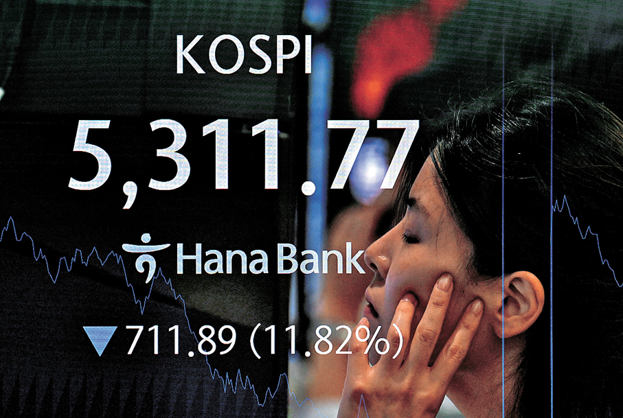 ●韓綜合股價指數（KOSPI）在7月29日早盤暴跌超過11%，並一度觸發熔斷機制。資料圖片