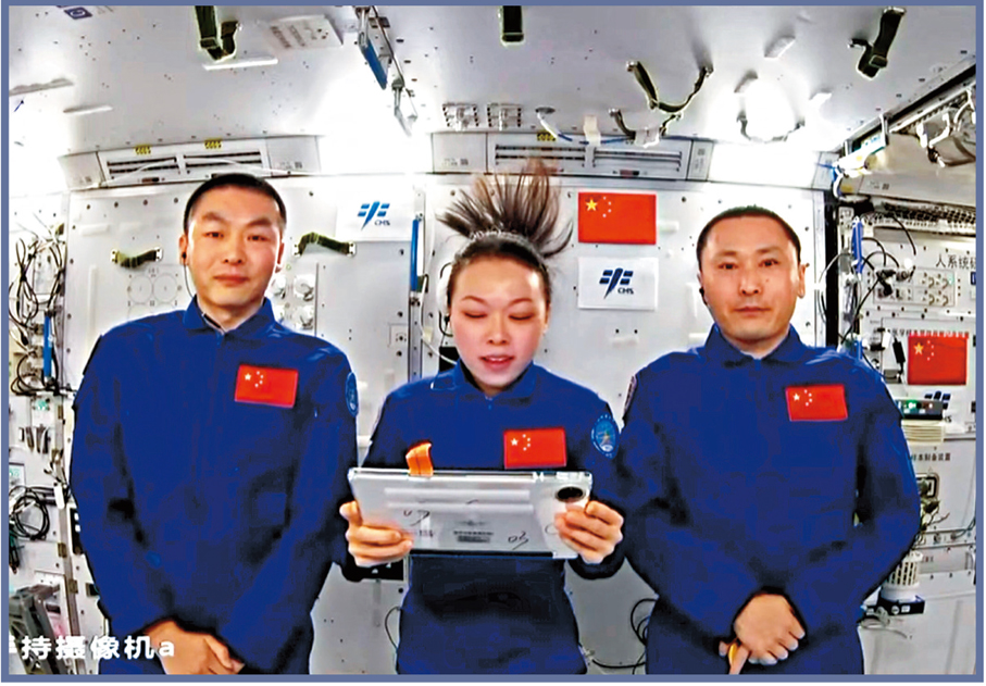 ●黎家盈在天宮連線中回應香港學生的信件。   視頻截圖