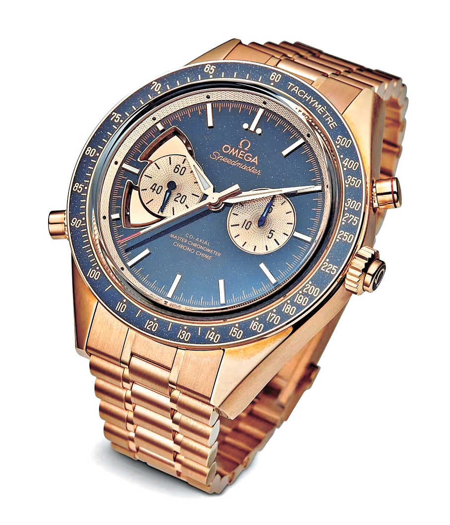 ●Speedmaster 超霸系列 Chrono Chime 18K Sedna金三問報時雙追針計時腕錶
