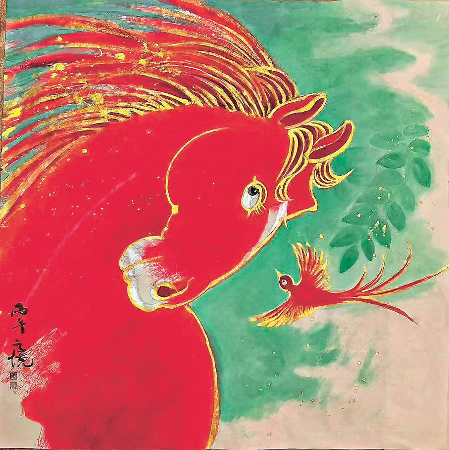 ●《駿喜銜瑞》之二紙本設色68cm×68cm（2026年） 作者畫作