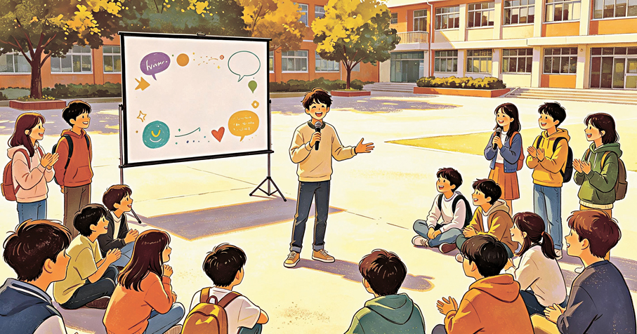 ●通過演講，學生可以練習如何面對真實的聽眾，充分活用英語。 AI生成圖片