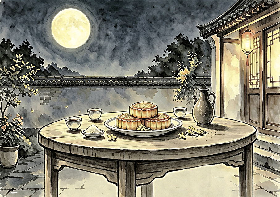 ●中秋又來臨，猶記得當年月餅香。 AI繪圖
