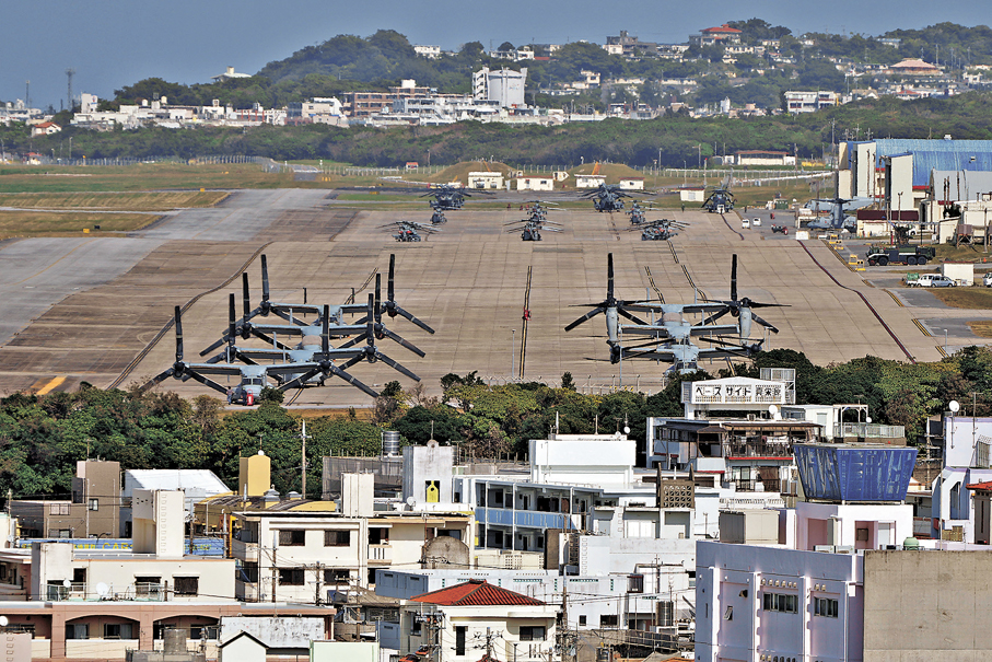 ●涉事美軍駐紮在沖繩的普天間基地。 資料圖片