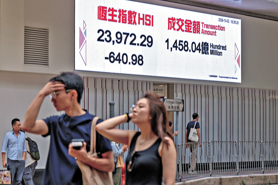 ●港股近月來調整壓力有所增加。圖為恒指上周五收市。 資料圖片