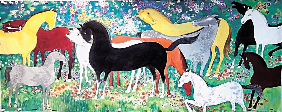 ●《愛與自由的花園》系列之四紙本設色368cm×145cm （2026年） 作者畫作