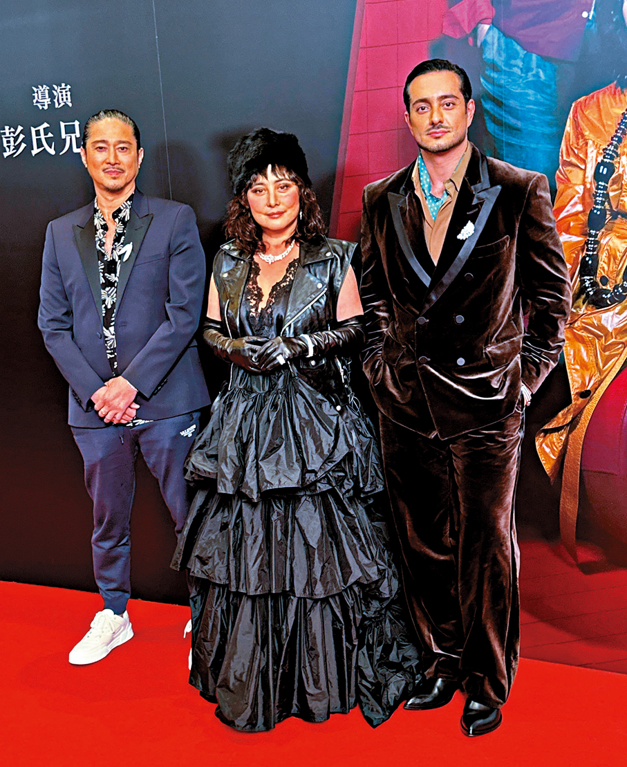 ●（左起）陳子聰、何超儀和Iman前晚出席《拾荒法師》首映禮。     香港文匯報記者林子棠 攝