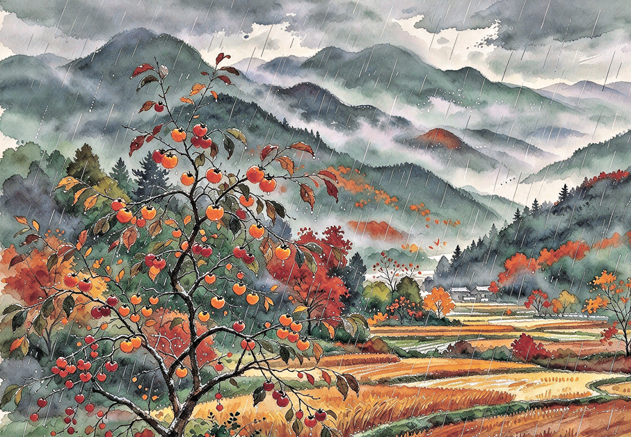 ●一場秋雨，一種風景。 AI繪圖
