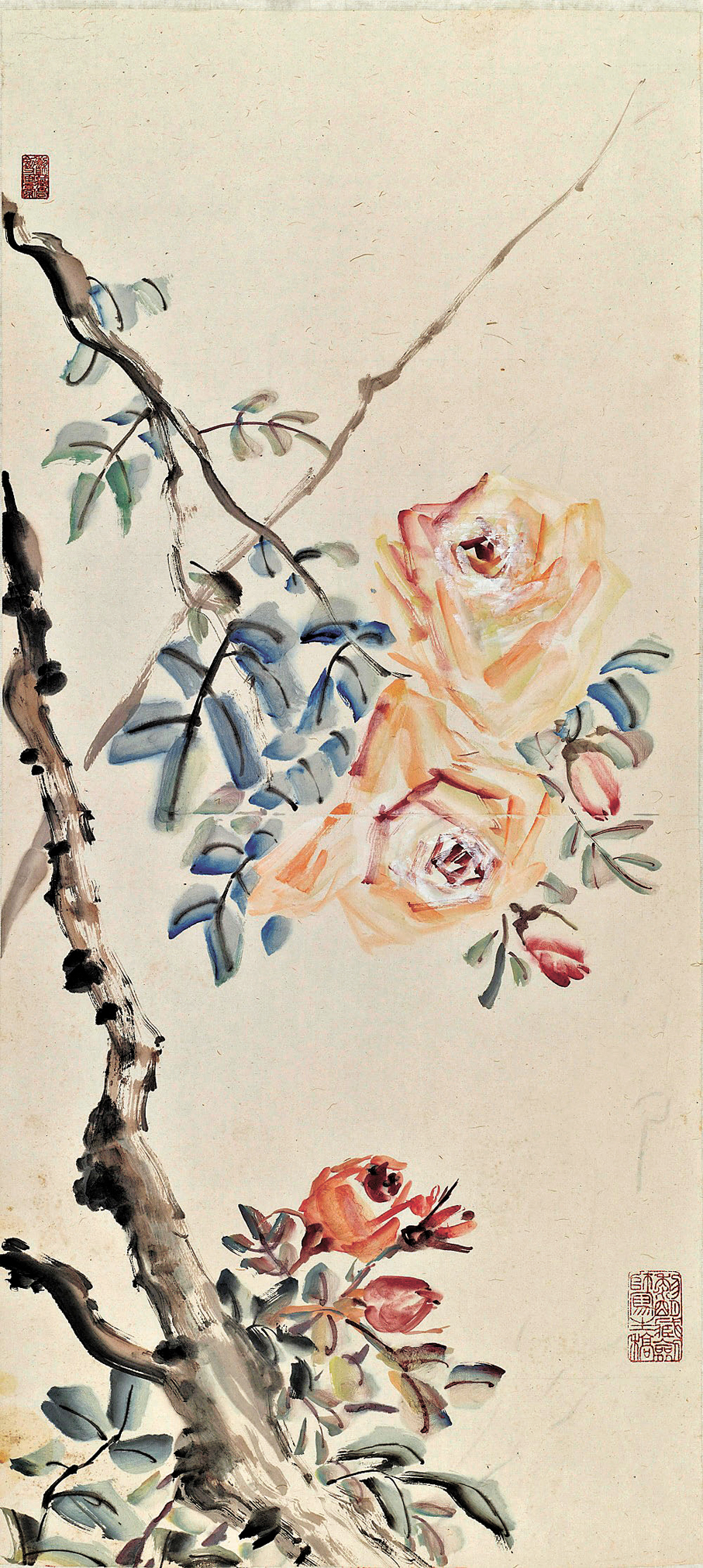 ◀高劍父的作品《玫瑰》