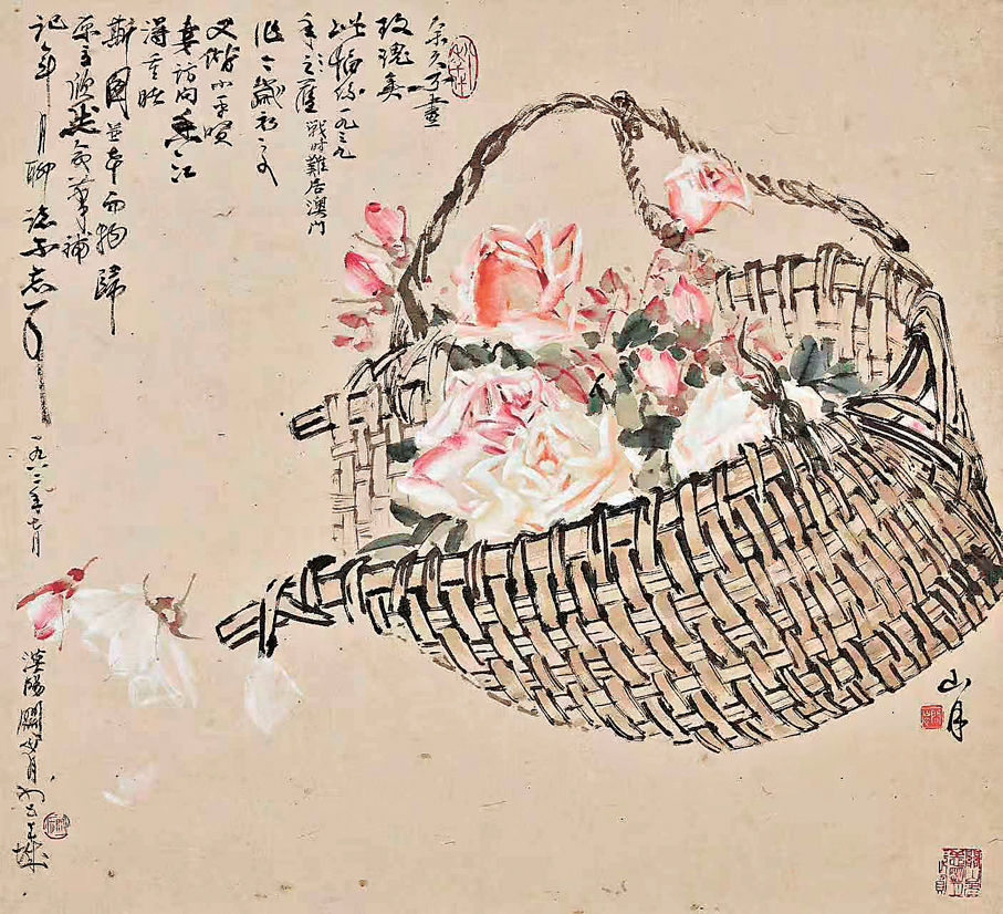 ▲關山月依據高劍父《玫瑰》畫稿創作的同題之作