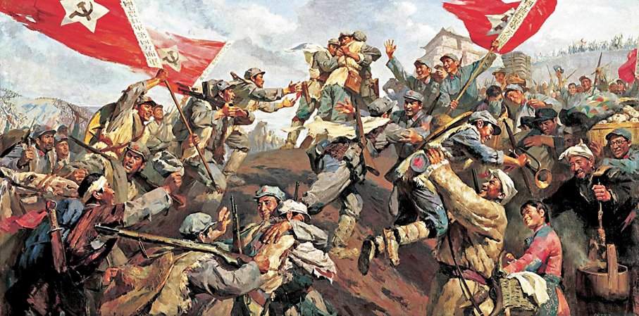 ●實事求是、獨立自主的思想路線，是長征勝利的重要指引，彰顯了中國共產黨與時俱進的執政智慧。圖為反映三大主力會師的油畫。資料圖片