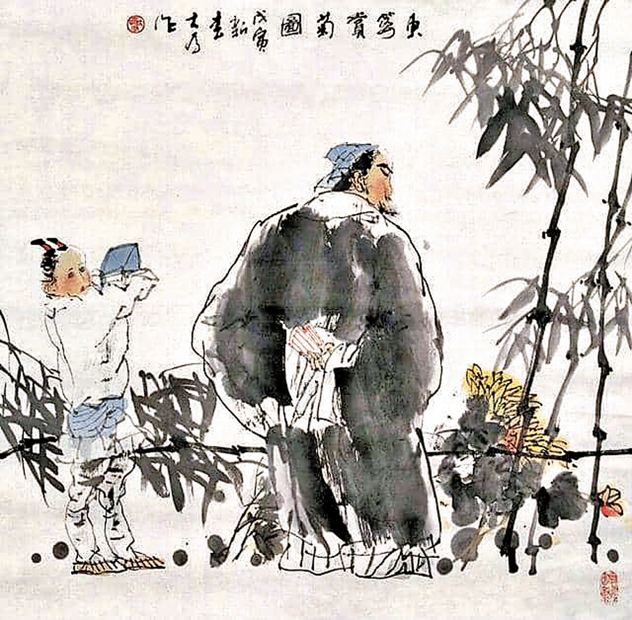 ●賞菊是重陽節的習俗之一。圖為劉大為《東籬賞菊圖》。資料圖片